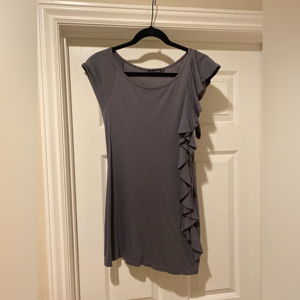 Ella Moss, Grey Mini Dress with Ruffle Side Detail, Size XS